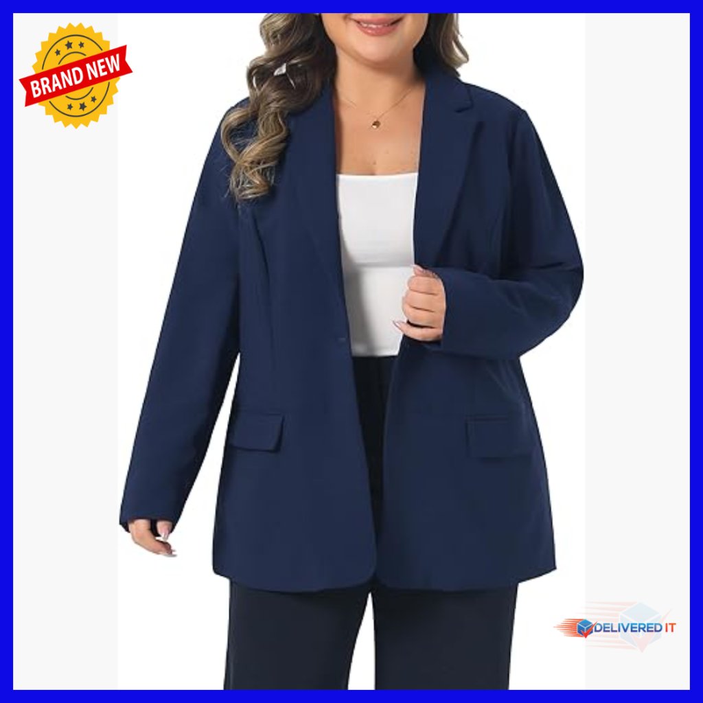 Plus Size Blazer Lapel Button Work Office Professional Suit Jacket